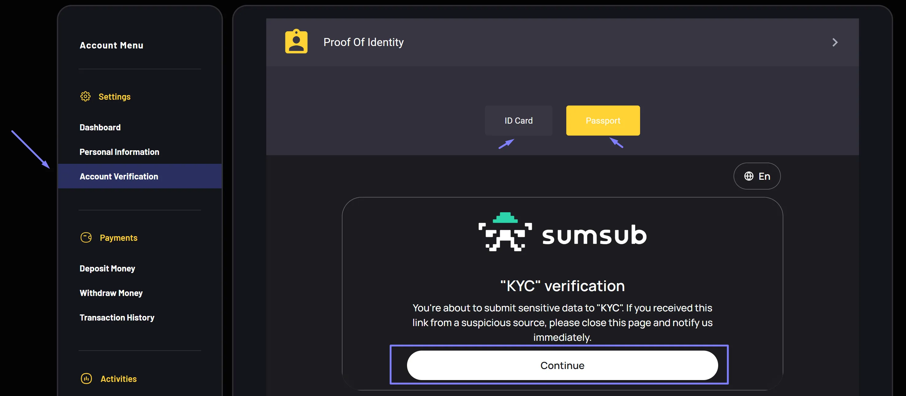 DonBet KYC identity verification via Sumsub