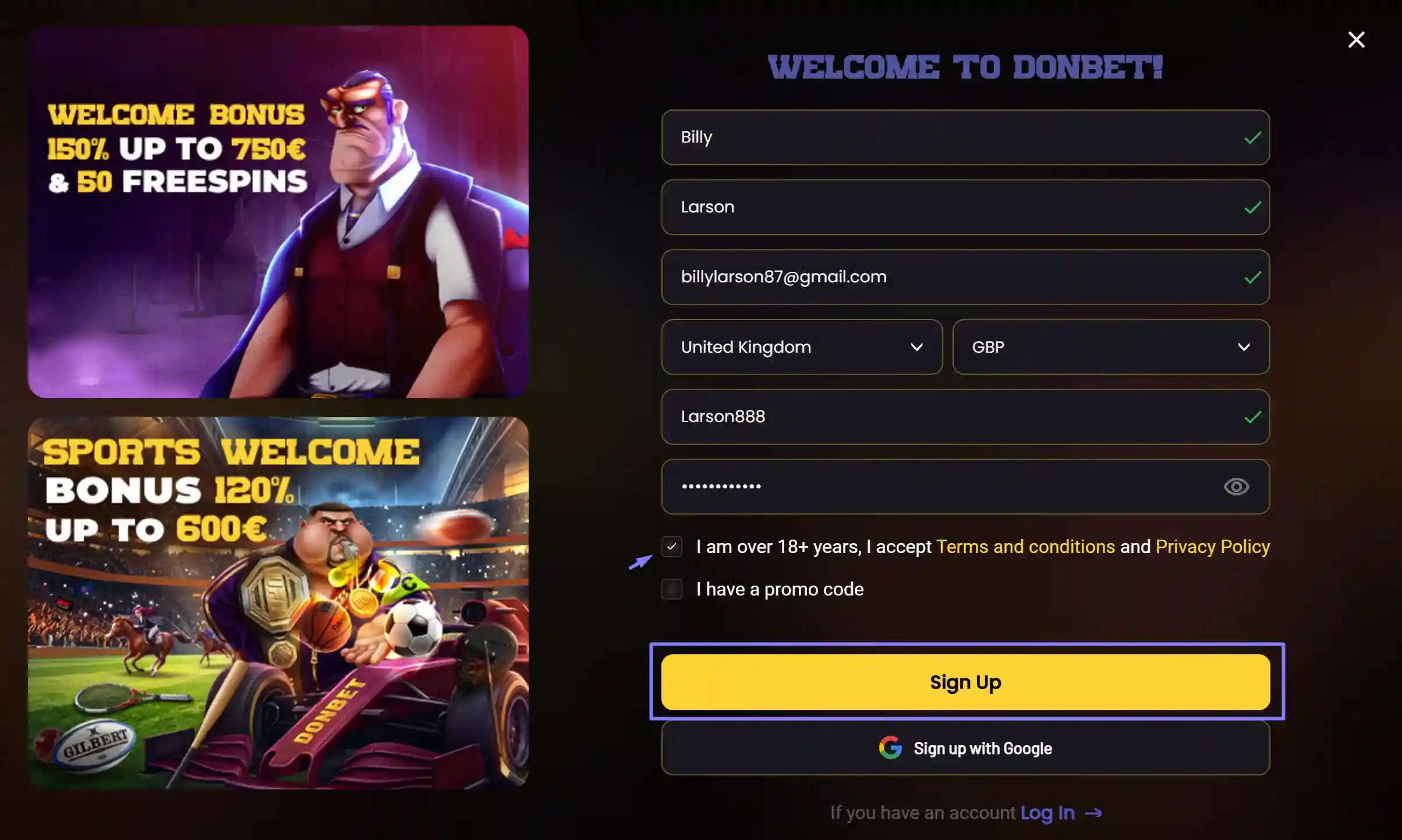 DonBet registration process guide